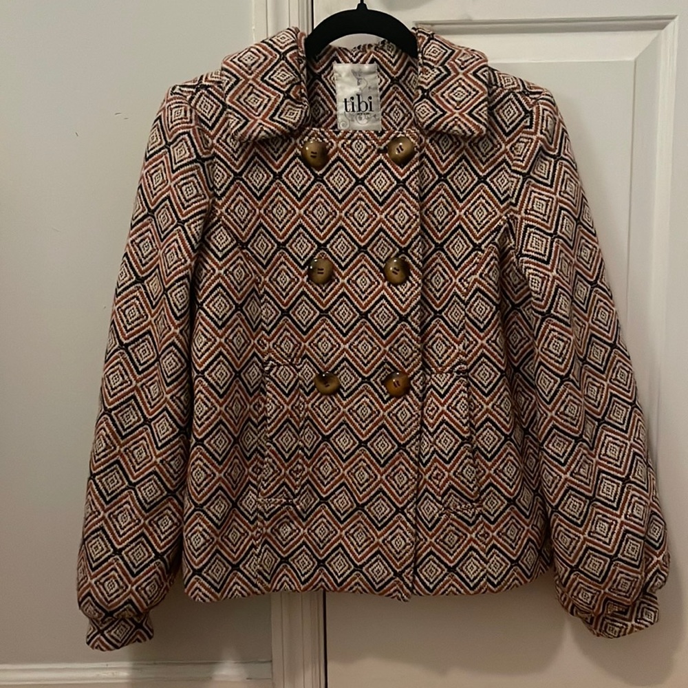 Tibi Wool blend Peacoat Geometric Print Orange Size tag removed approximate XS